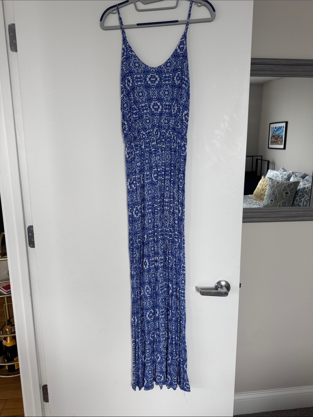 Soft and Cute Blue Patterned Maxi Dress